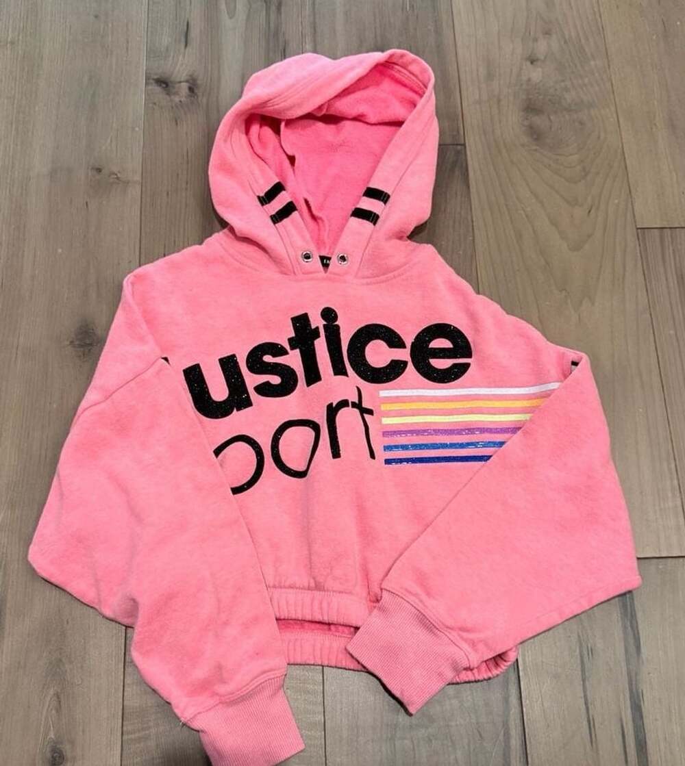 Justice Sport Hoodie Size XS (5/6) Pink Crop Sweatshirt